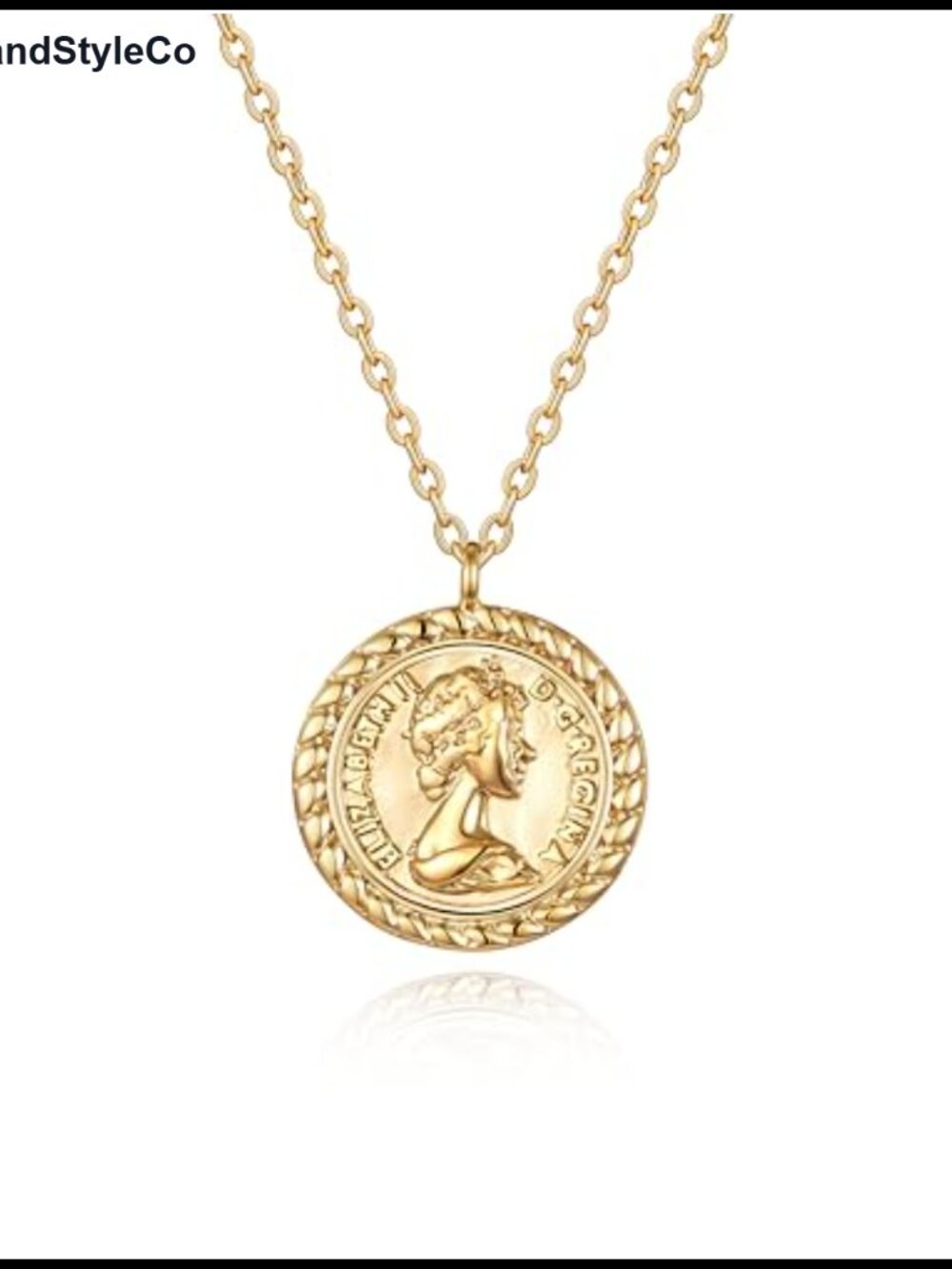 18k Gold Plated Vintage Coin Pendant Necklace with Extender